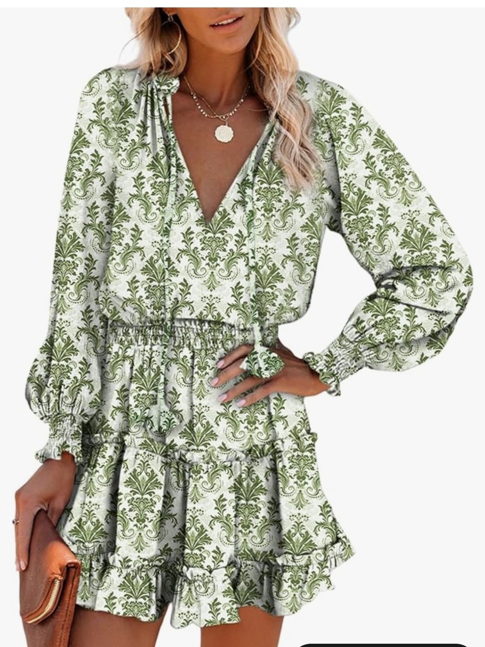 Boho Floral Ruffle Long Sleeve Smocked Mini Dress Size Med